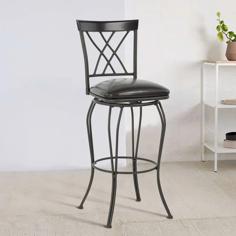 Set Of Two 44" Black Faux Leather Cross Back Bar Height Bar Chairs By Homeroots