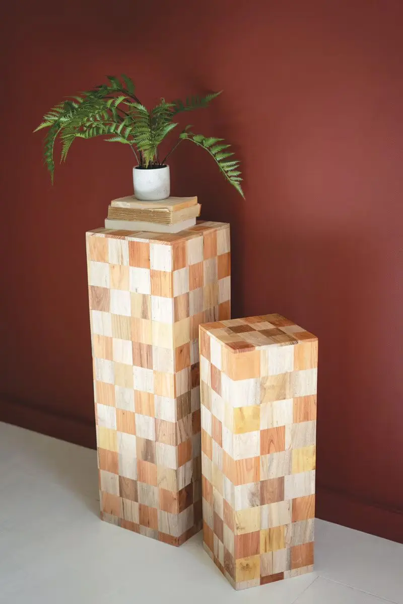 Set Of Two Assorted Wood Block Pedestals By Kalalou