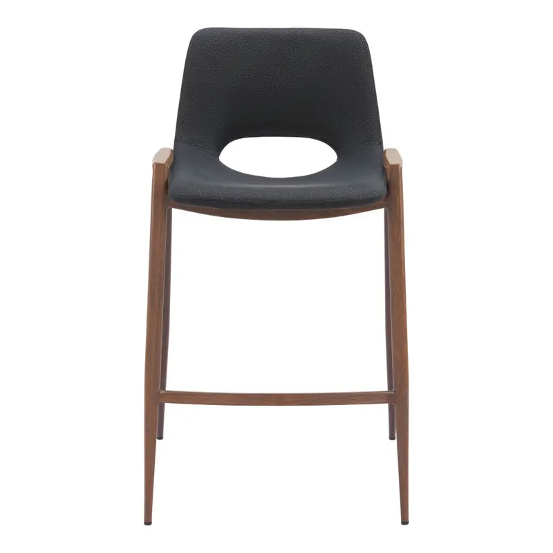Set of Two Black And Brown Steel Low Back Counter Height Bar Chairs By Homeroots