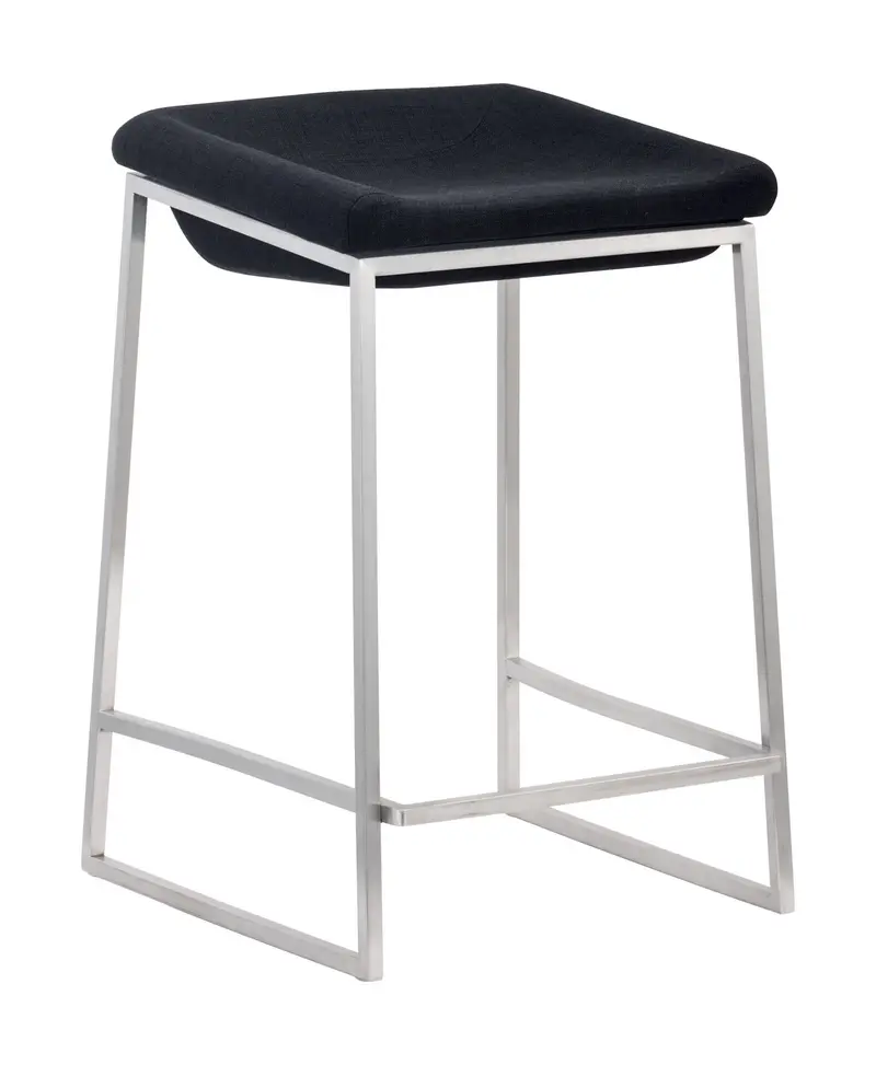 Set of Two " Black and Gray Stainless Steel Swivel Backless Counter Height Bar Chairs with Footrest By Homeroots