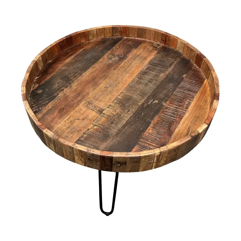 Set Of Two Black And Natural Brown Solid Wood And Iron Round End Tables By Homeroots