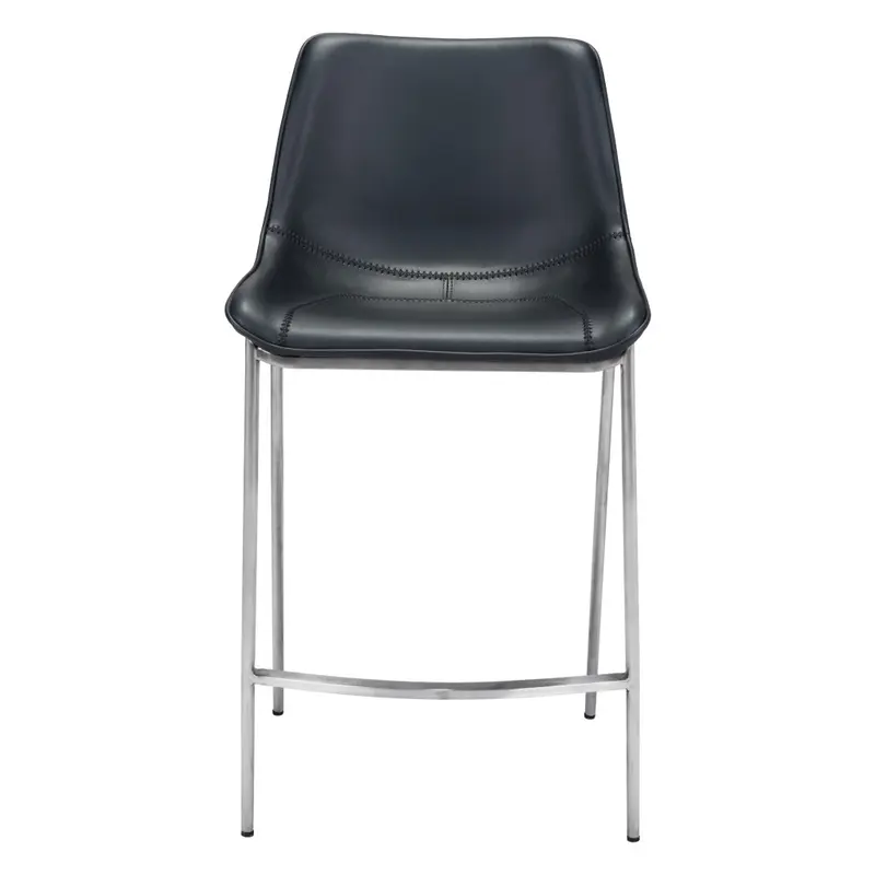 Set of Two Black And Silver Steel Low Back Counter Height Bar Chairs By Homeroots