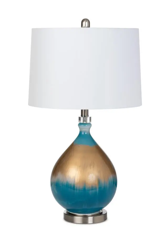 Set of Two Blue and Gold Ombre Glass Table Lamps With White Empire Shade By Homeroots