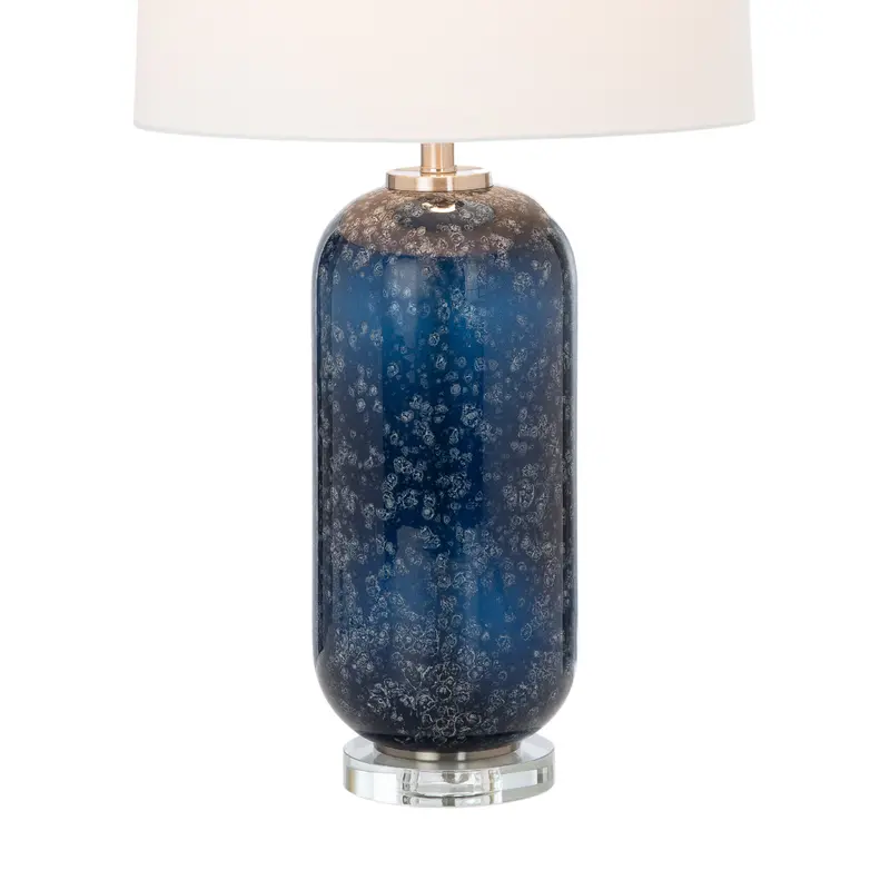 Set of Two Blue Crystal Table Lamp With White Drum Shade By Homeroots