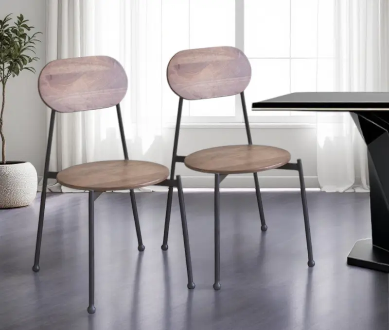 Set of Two Brown And Black Metal and Wood King Louis Back Dining Side Chairs By Homeroots