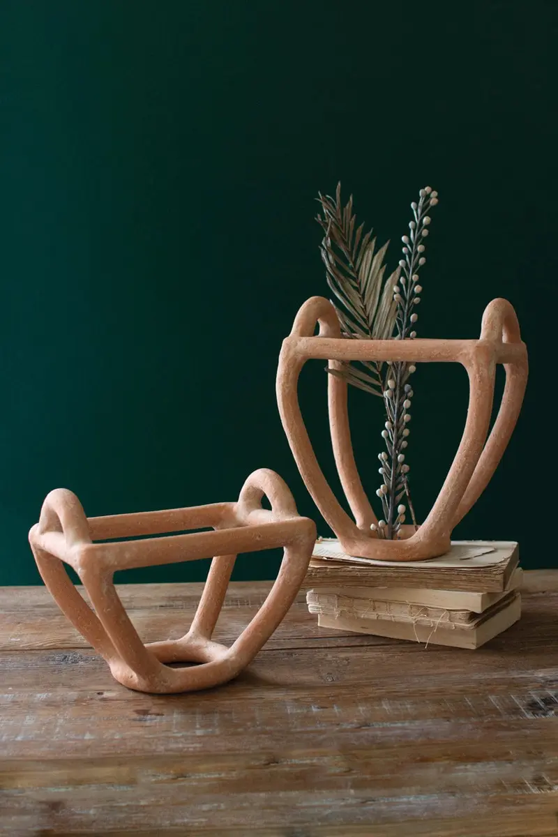 Set Of Two Clay Fruit Basket Sculptures By Kalalou