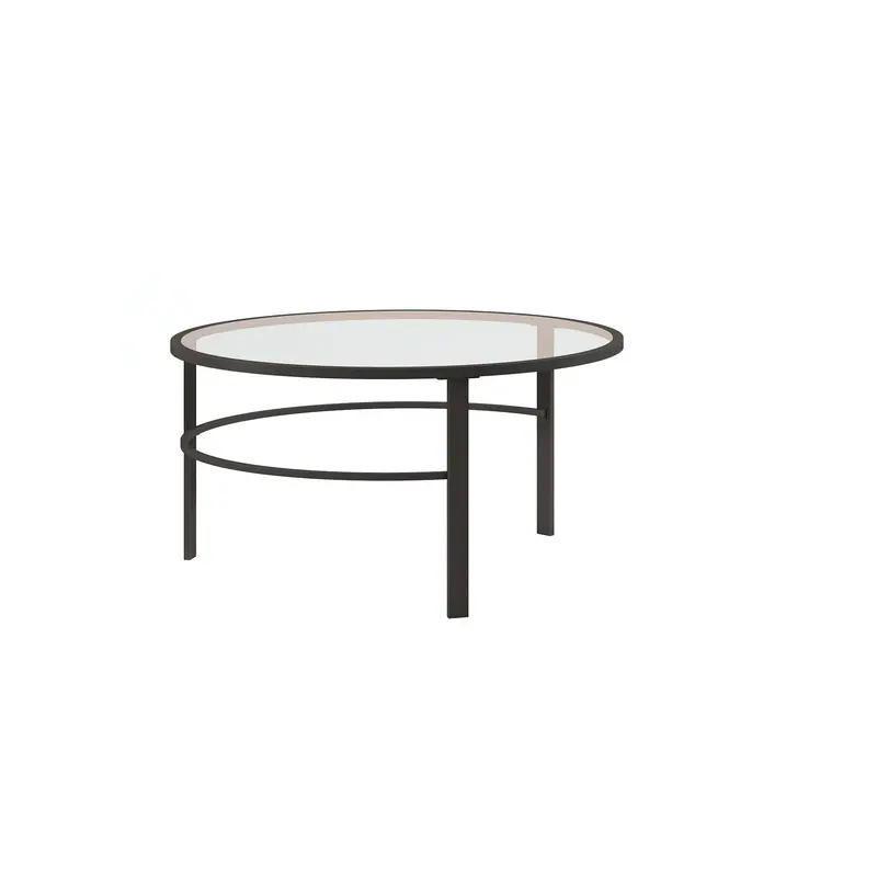 Set of Two Clear And Black Glass And Steel Round Nested Coffee Tables By Homeroots