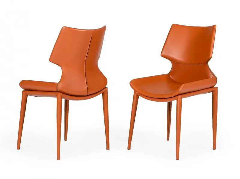 Set of Two Cognac Faux Leather Wrapped Dining Chairs By Homeroots