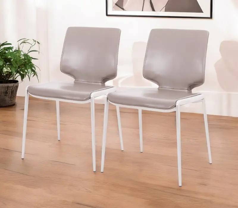 Set of Two Dark Gray And Silver Upholstered Faux Leather Dining Side Chairs By Homeroots