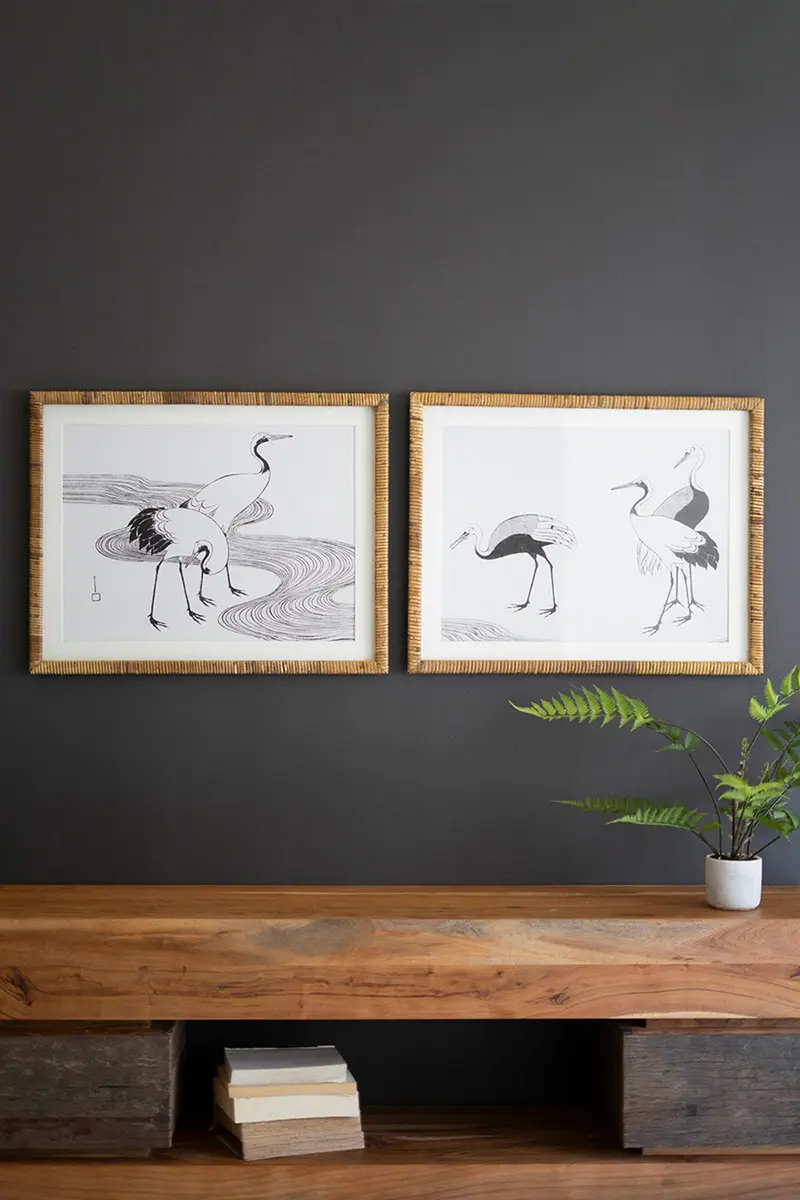 Set Of Two Framed Shore Bird Prints Under Glass By Kalalou