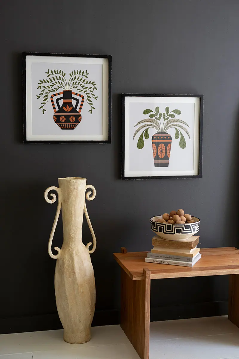 Set Of Two Framed Vases With Foliage Prints Under Glass By Kalalou