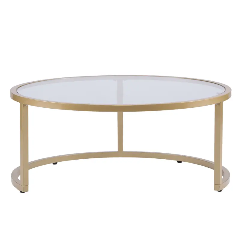 Set of Two Gold Glass Round Nested Coffee Tables By Homeroots