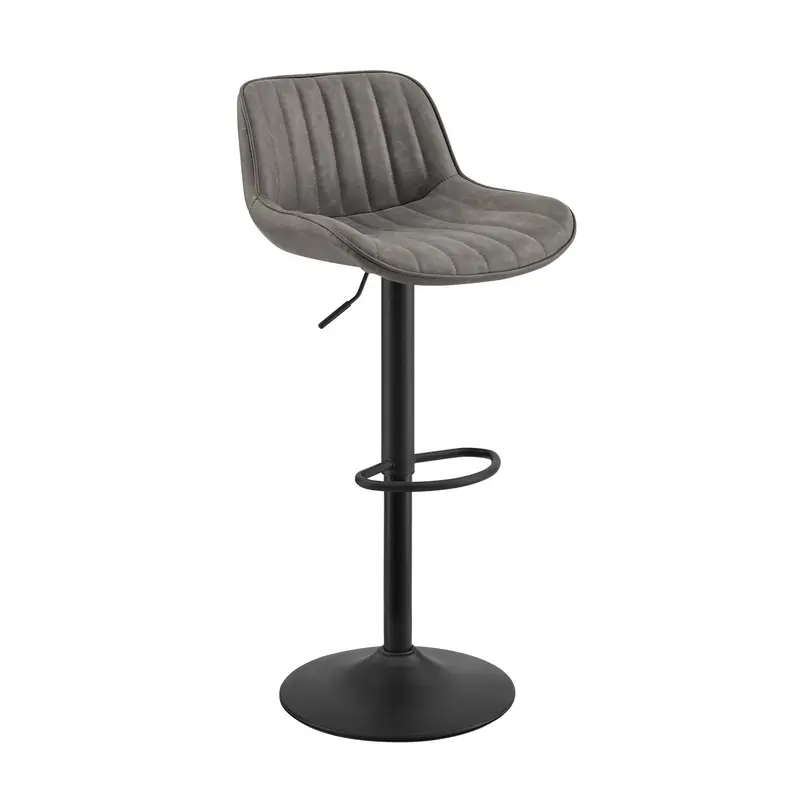 Set of Two Gray And Black Faux Leather And Steel Swivel Low Back Adjustable Height Bar Chairs By Homeroots