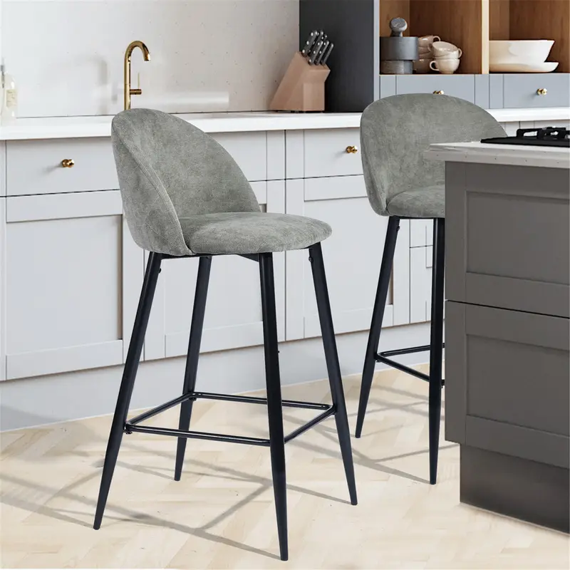Set of Two Gray And Black Steel Low Back Counter Height Bar Chairs By Homeroots