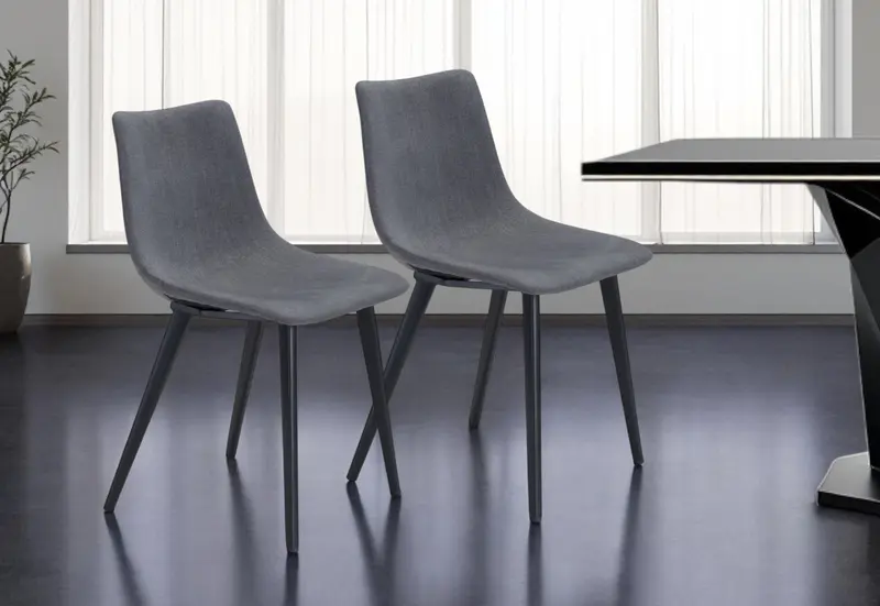 Set of Two Gray And Black Upholstered Fabric Dining Side Chairs By Homeroots