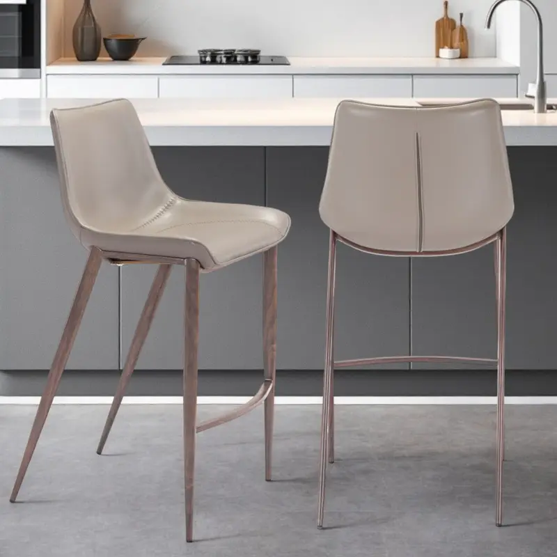 Set of Two Gray And Brown Steel Low Back Bar Height Bar Chairs By Homeroots