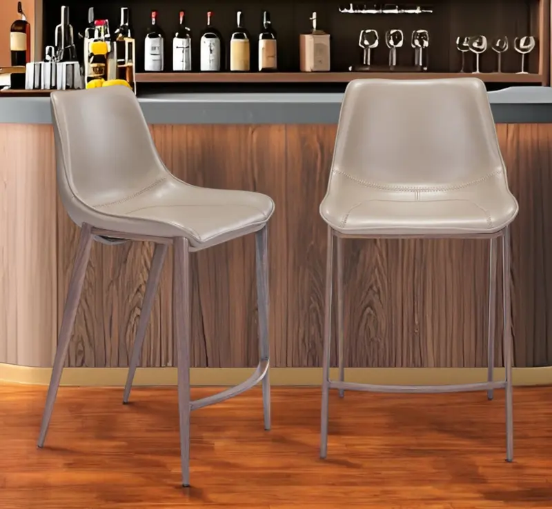 Set of Two Gray and Brown Steel Low Back Counter Height Bar Chairs By Homeroots