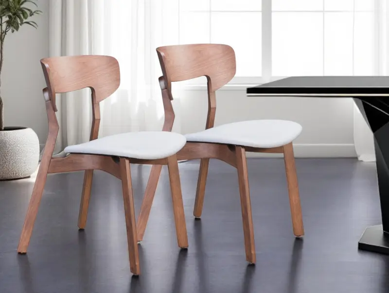 Set of Two Gray And Brown Upholstered Fabric Open Back Dining Side Chairs By Homeroots