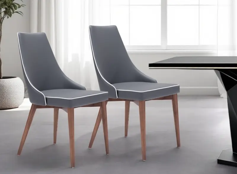 Set of Two Gray And Brown Upholstered Faux Leather Windsor Back Dining Side Chairs By Homeroots