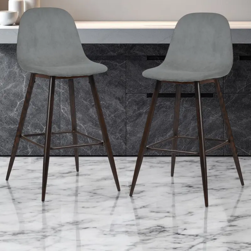 Set of Two Gray And Gold Steel Counter Height Bar Chairs By Homeroots