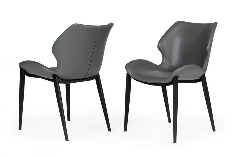 Set of Two Gray Faux Leather Industrial Dining Chairs By Homeroots