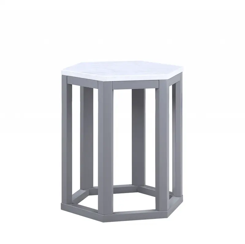 Set Of Two Gray Hexagonal Marble Top End Tables By Homeroots