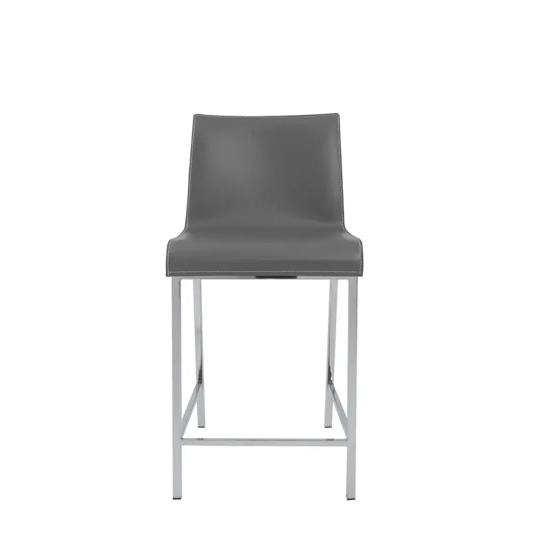 Set of Two Gray Leather and Steel Counter Stools By Homeroots