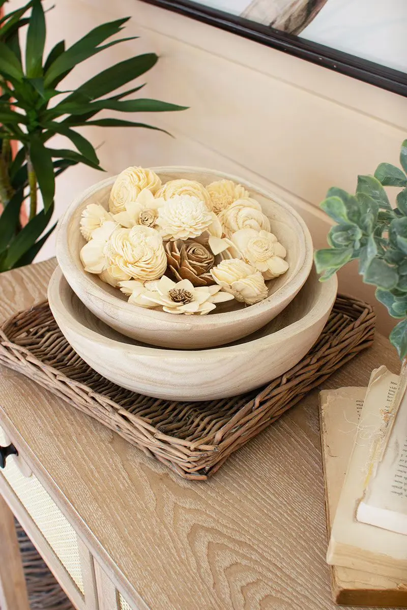 Set Of Two Hand Carved Round Wooden Bowls  (Min 2) By Kalalou