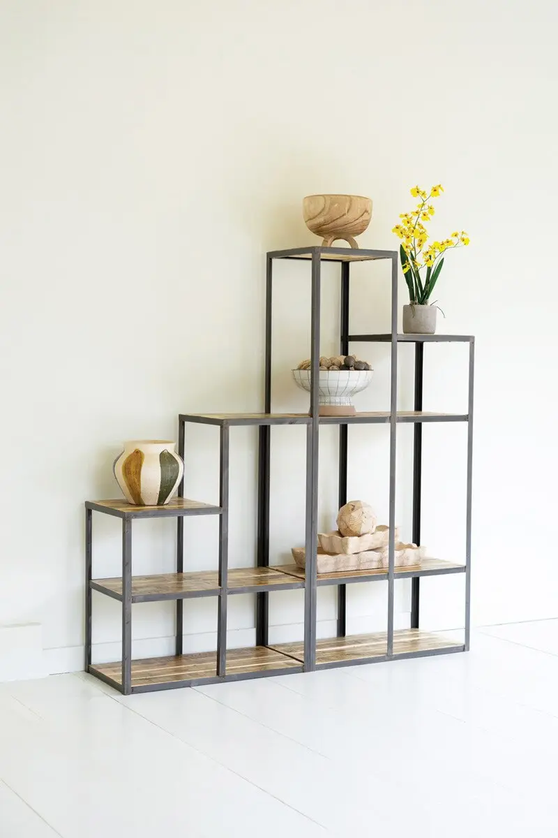 Set Of Two Iron And Wood Stair Step Display Shelves By Kalalou