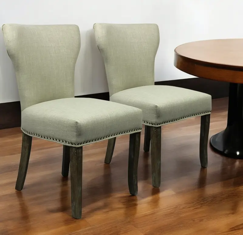 Set of Two Ivory And Brown Upholstered Fabric Dining Parsons Chairs By Homeroots