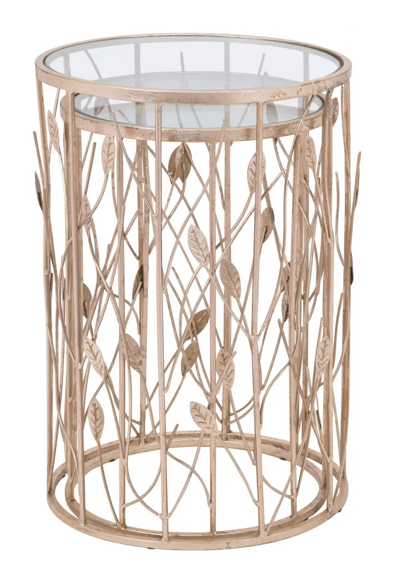 Set of Two Leaf Gold and Glass Side Tables By Homeroots