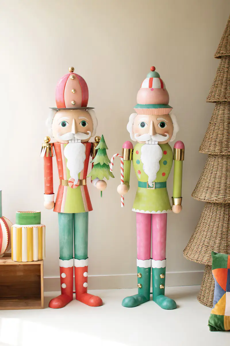 Set Of Two Life Size Painted Metal Nutcrackers By Kalalou