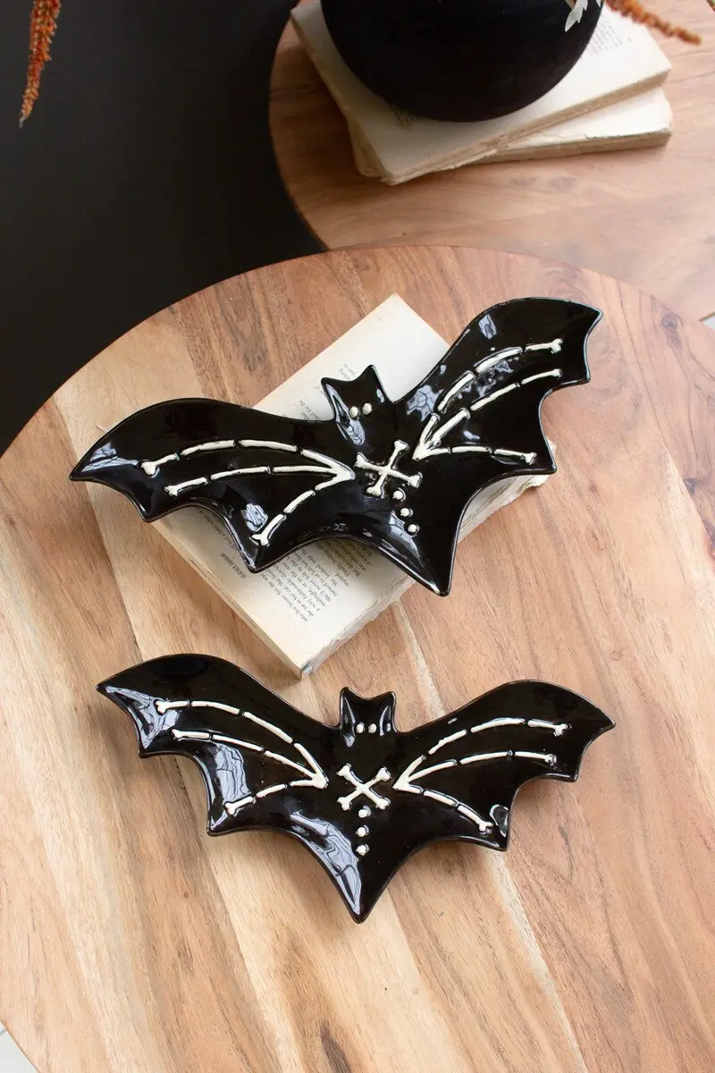 Set Of Two Nesting Ceramic Bat Serving Platter (Min 2) By Kalalou
