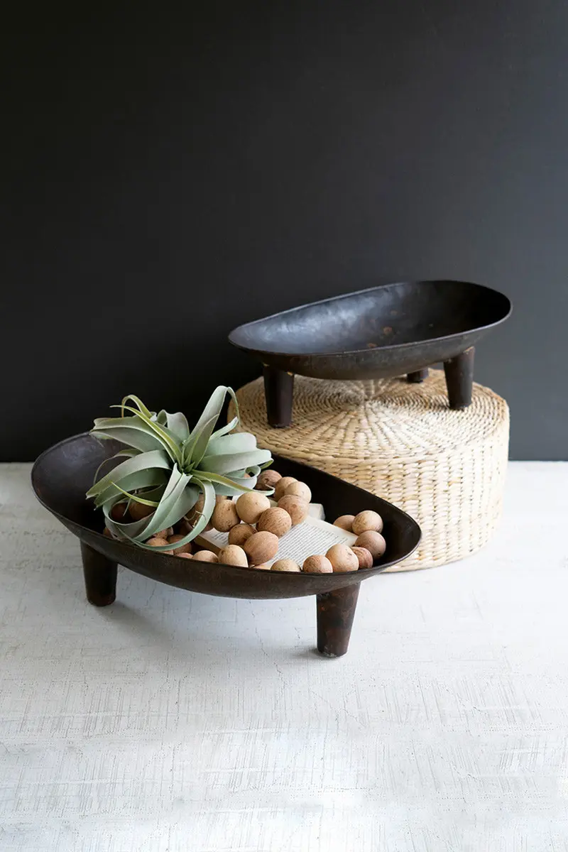 Set Of Two Oval Iron Bowls By Kalalou
