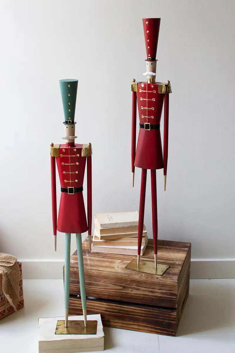 Set Of Two Painted Metal Christmas Soldiers By Kalalou