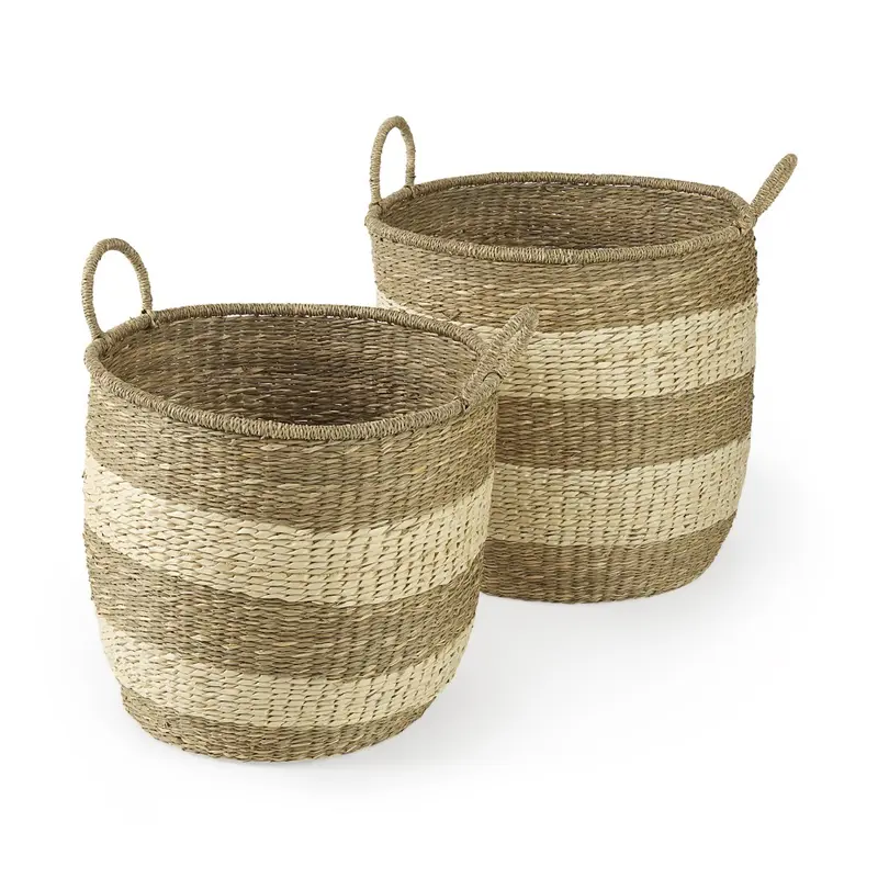 Set of Two Round Wicker Storage Baskets By Homeroots