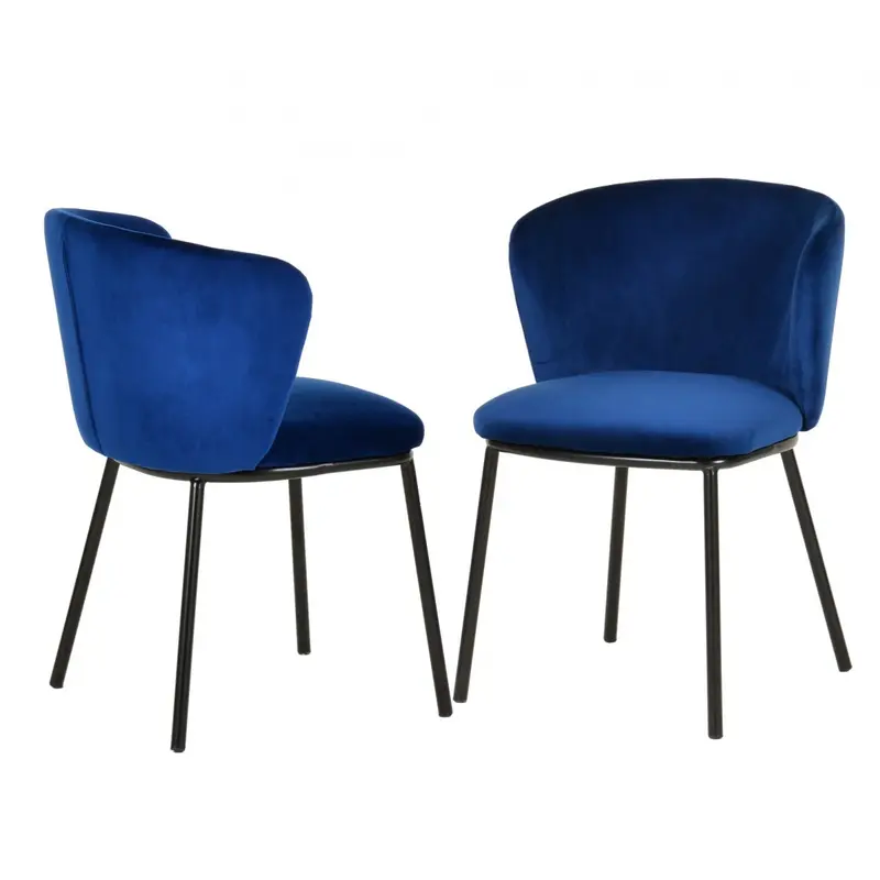 Set of Two Royal Blue Velvet and Black Modern Dining Chairss By Homeroots