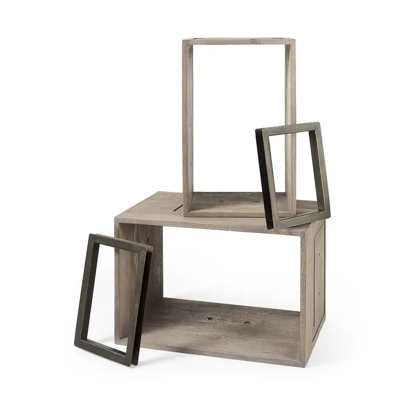 Set of Two Rustic Light Gray Brown Cube Box Shelves By Homeroots
