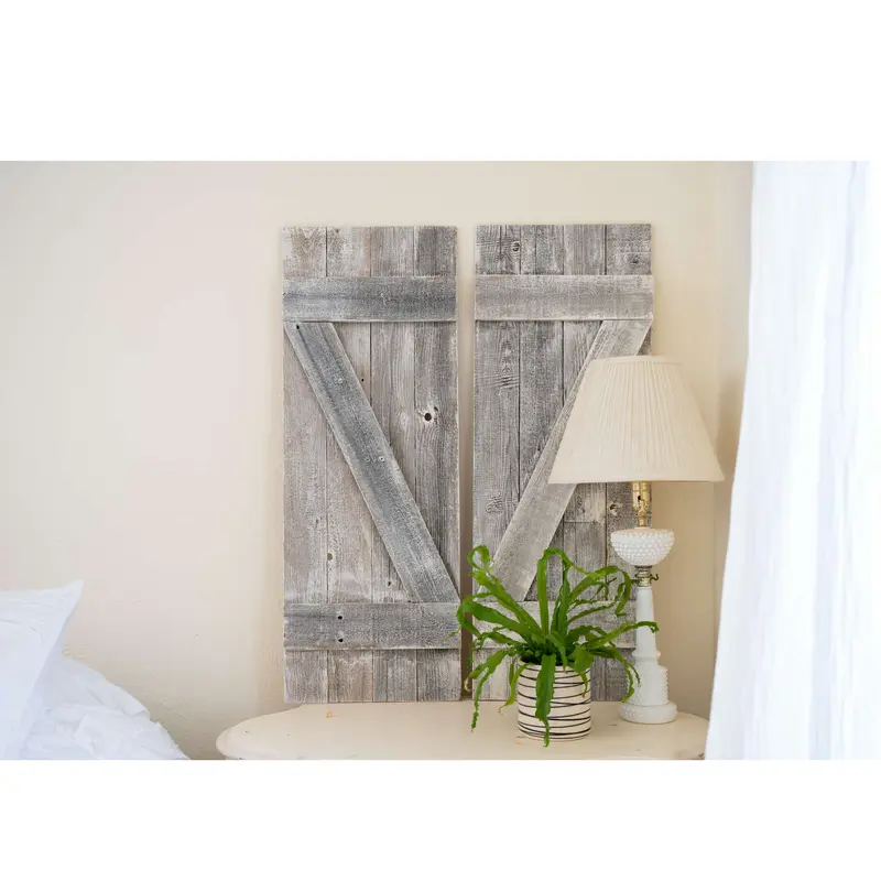 Set of Two Rustic Weathered Grey Wood Decorative Window Shutters By Homeroots