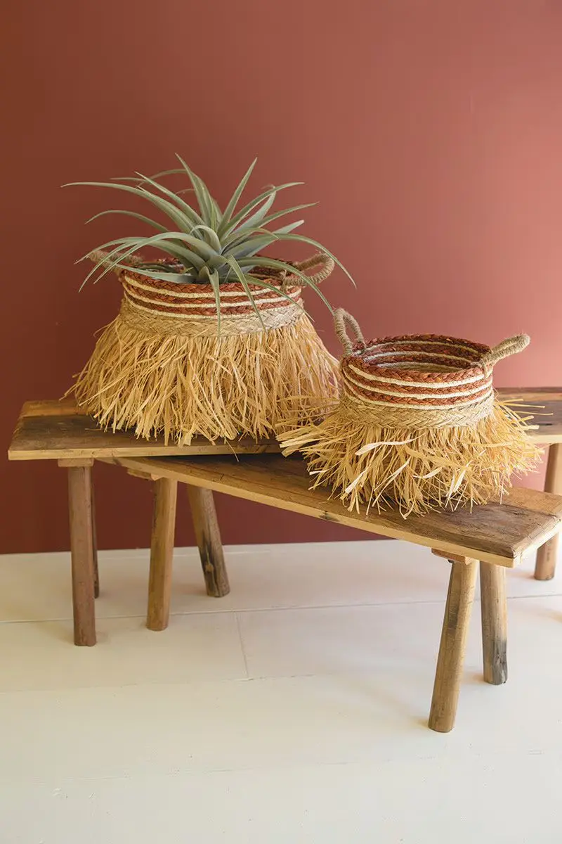 Set Of Two Seagrass Baskets With Grass Detail By Kalalou