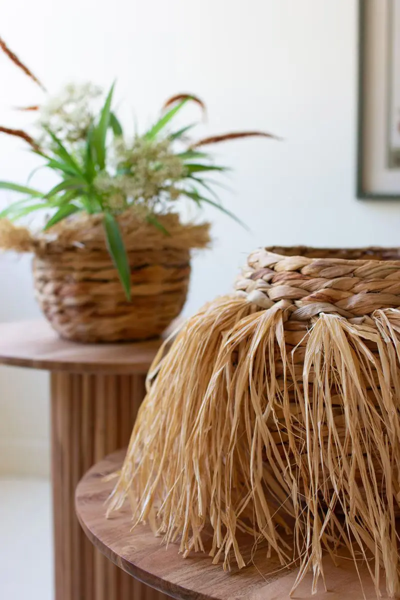 Set Of Two Seagrass Decorative Baskets With Raffia Detail By Kalalou