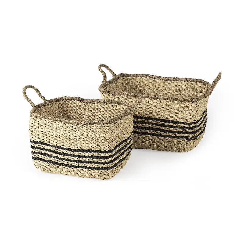 Set of Two Striped Wicker Storage Baskets By Homeroots
