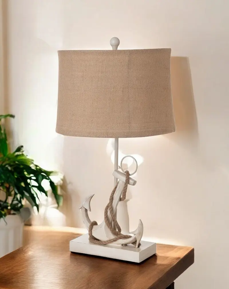 Set of Two Tan and White Anchor Table Lamps By Homeroots