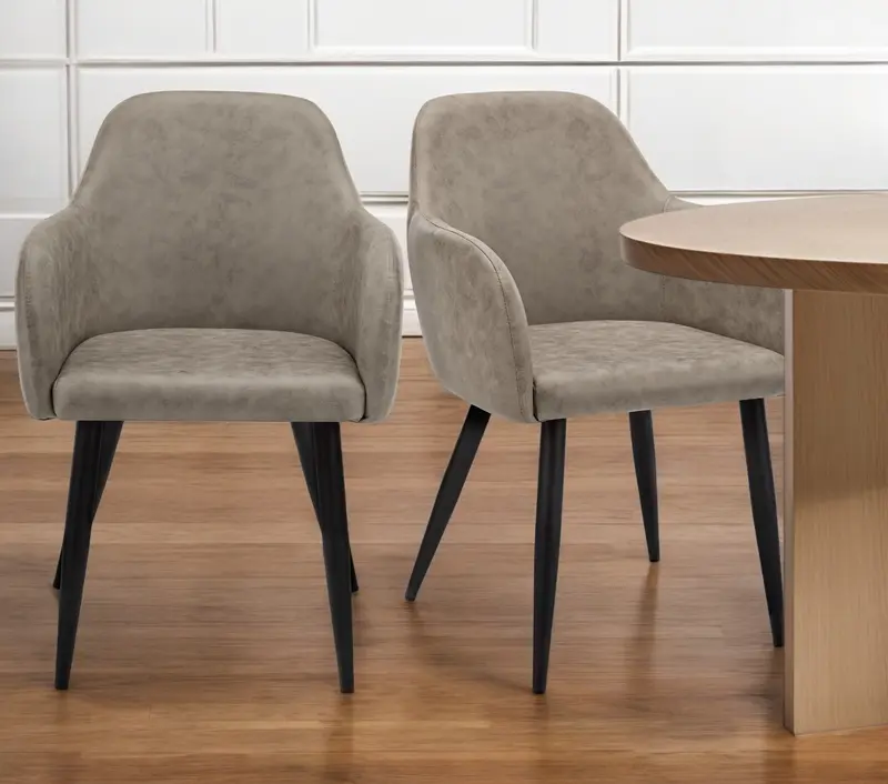 Set of Two Taupe And Black Upholstered Fabric Dining Arm Chairs By Homeroots