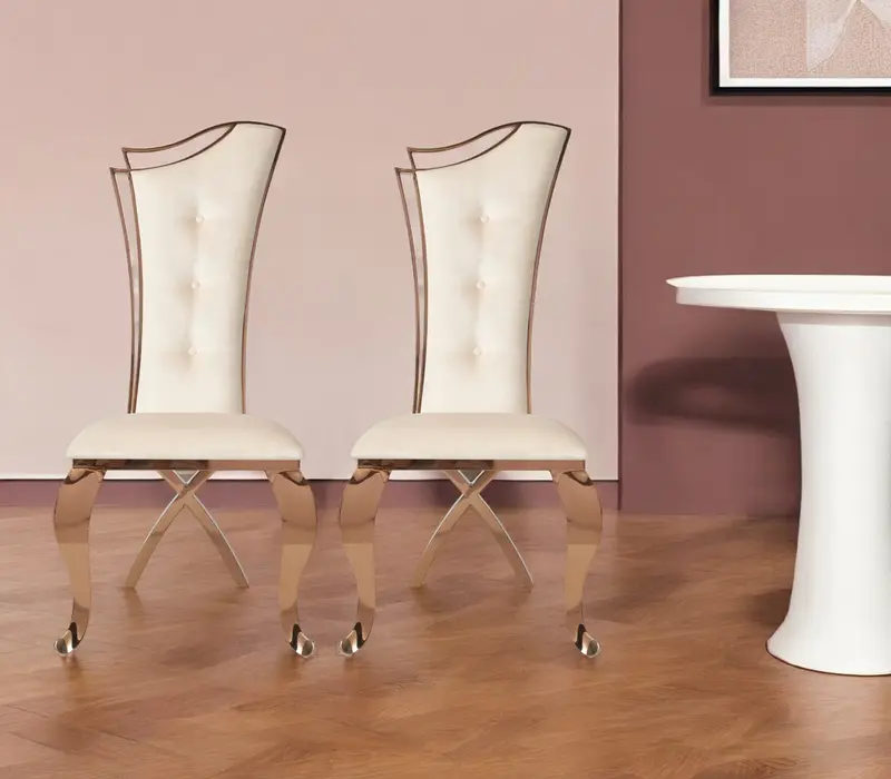 Set of Two Tufted Beige And Rose Gold Upholstered Velvet Dining Side Chairs By Homeroots