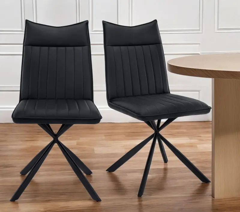 Set of Two Tufted Black Upholstered Faux Leather Dining Parsons Chairs By Homeroots