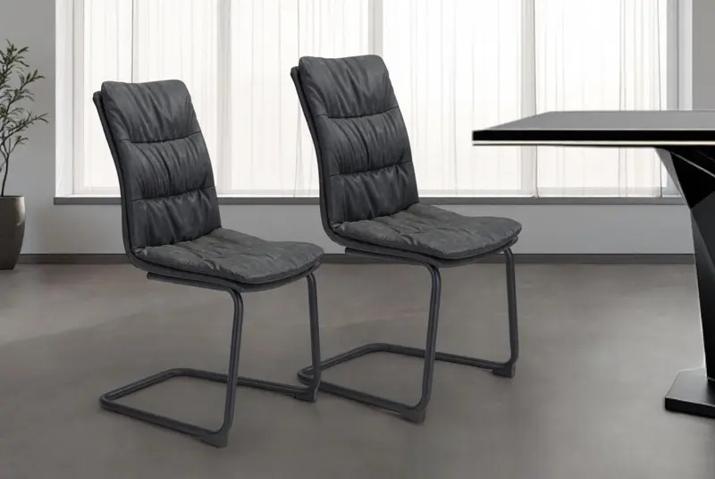 Set of Two Tufted Black Upholstered Faux Leather Dining Side Chairs By Homeroots