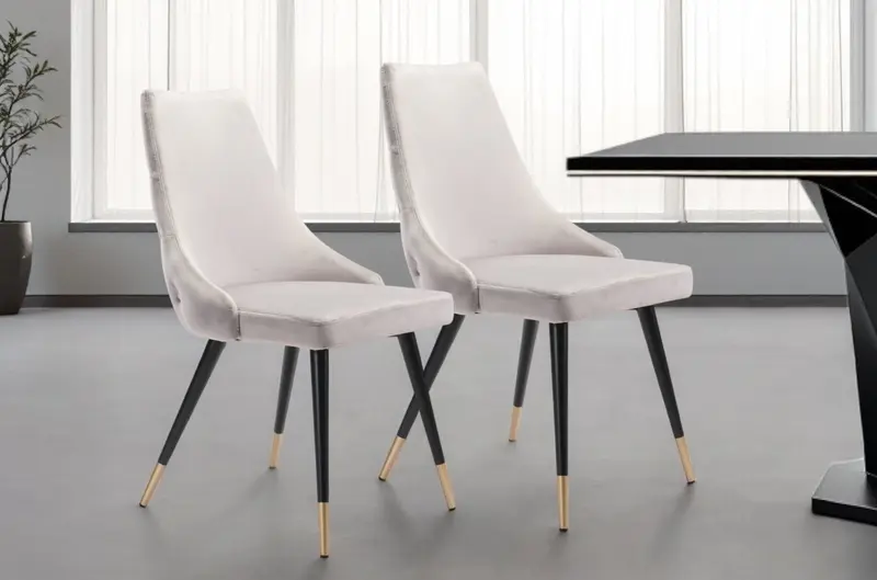 Set of Two Tufted Gray And Black Upholstered Velvet Windsor Back Dining Side Chairs By Homeroots