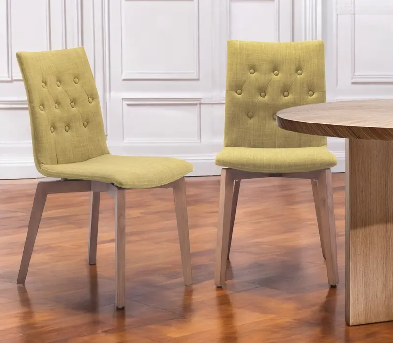Set of Two Tufted Green And Brown Upholstered Fabric Dining Side Chairs By Homeroots