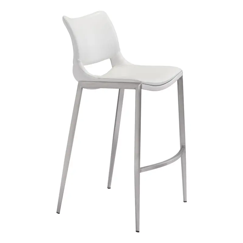 Set of Two White And Silver Steel Low Back Bar Height Bar Chairs By Homeroots